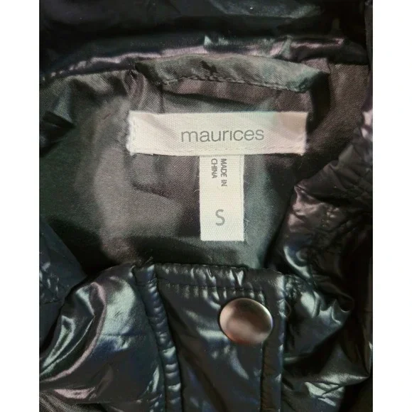 Maurices Quilted Hooded Puffer Vest Black Snap Front Pockets Size S EUC - Picture 5 of 7